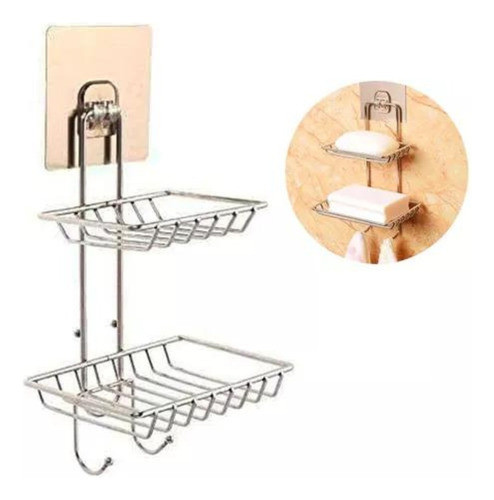 Jabonera Doble Con Adhesivo Soporte Jabón Baño Ducha Cocina 0