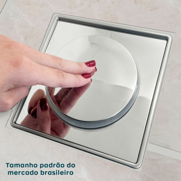 5 Ralo Click 15x15 Inox E Porta Grelha Caixilho Banheiro Kit 1