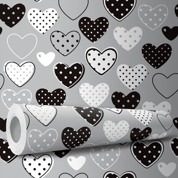 Papel De Parede Adesivo Quarto Preto Cinza Corações 10m 0