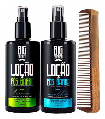 Kit Loção Pós Barba Menthol E Lemon E Pente Duplo Big Barber 0