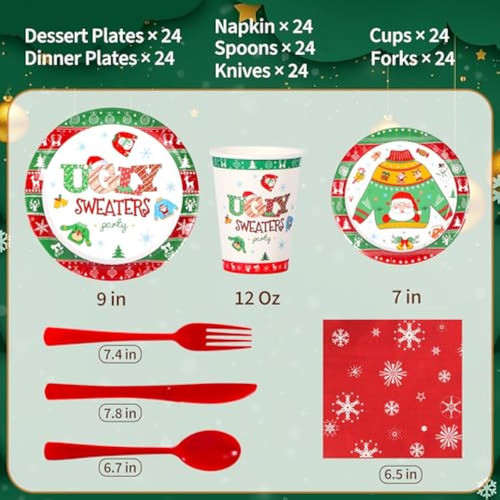 Atonofun Platos Y Servilletas Feos Navideños Para 1