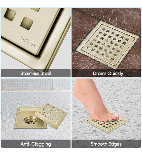 Desague Cuadrado Para Ducha Cuadriculado 10cm-dorado 1