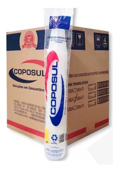 Copo 180ml Transparente Descartável Ps Água 2500 Copos Full 1
