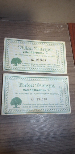 Lote De Dos Ticket De Trueque Antiguos De 10 Créditos 0