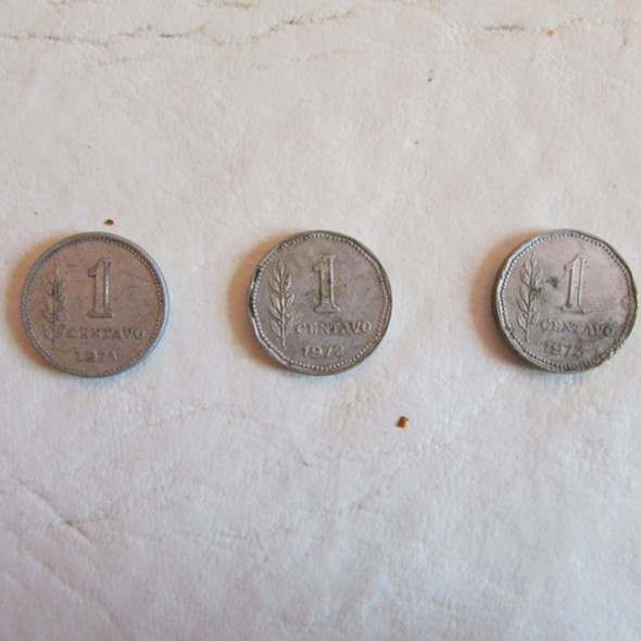 3 Monedas - 1 Cent, Peso Ley 18.188 (1971-1972-1973) 0 3 Monedas - 1 Cent, Peso Ley 18.188 (1971-1972-1973) 0