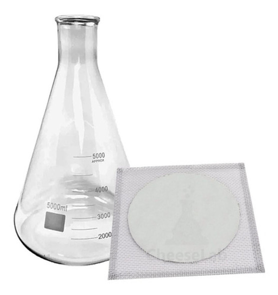 Erlenmeyer Vidro B.e 5000ml + Tela De Arame Disco Refratário 0