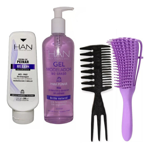 Kit Rulos Han Crema Y Gel + Cepillo Caracol Peine Ahuecador 0