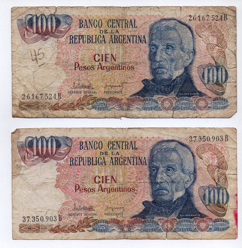 2 Billetes $ 100 Pesos 1983 Bottero 2622 Lotex2 0