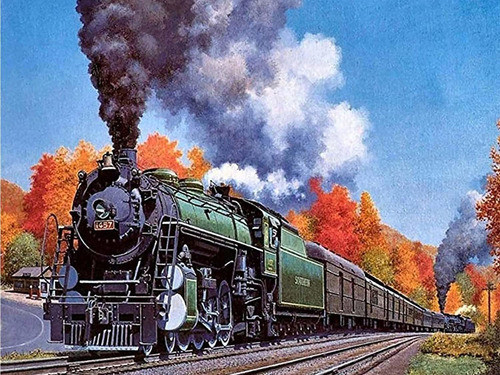 Pintura Con Diamantes 5d Tren Paisaje Otonal 30x40cm 0