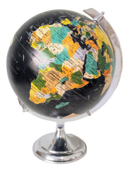 Globo Terrestre Decorativo Preto Prata 42x33cm Decoração 0