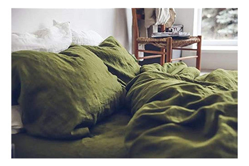 Funda Nórdica De Algodón Verde Musgo Con Botón Boho Edredón 1