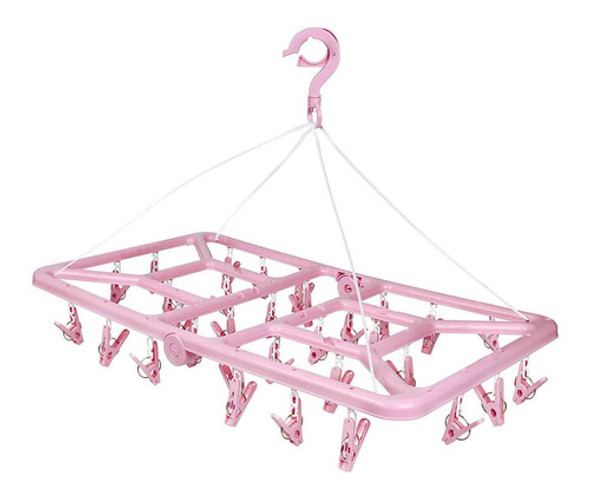 Mor Mini-varal Retangular Dobrável 32 Prendedores - Rosa 0