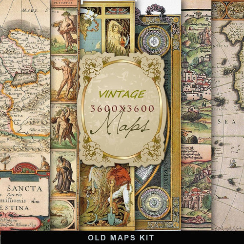 Pack De 14 Kits De Papeles Digitales Mapas Vintage 1
