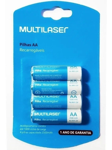 Pilhas Recarregáveis Aa 2500mah 4 Unidades Multilaser 1