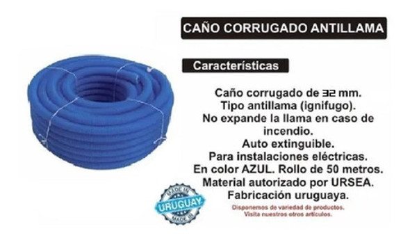 Caño Corrugado Azul Ignifugo Antillama 20 Mm X 50 Metros 1 Caño Corrugado Azul Ignifugo Antillama 20 Mm X 50 Metros 1