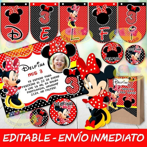 Kit Imprimible Minnie Roja Orejas C/ Candy Editable 100% 0