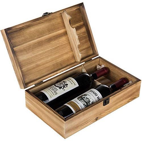 Mygift Dark Torched Wood  Botella Doble Estuche Para Vino As 1