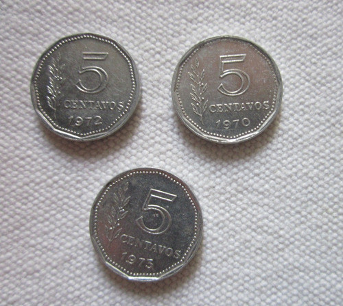 3 Monedas Antiguas Argentina 5 Centavos 1970 1972 1973 0