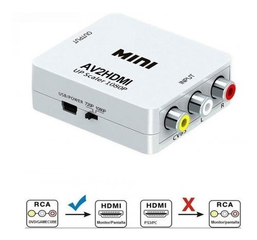 Conversor Adaptador Rca Av2 A Hdmi 1080p Video Full Hd Tv 1