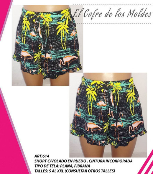 Molde Digital Short Volado Ruedo Patron Pack 5 Talles 1