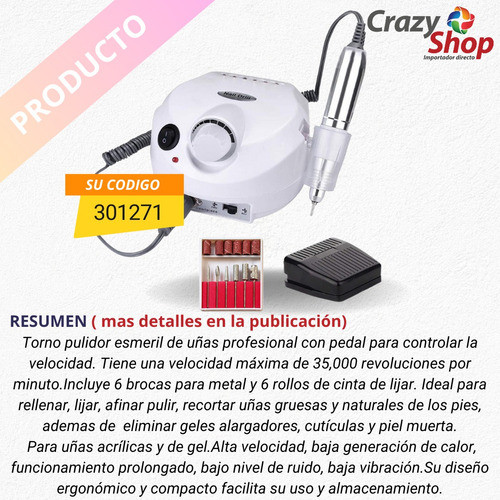 Torno Uñas Manos Pies 30000 Rpm Profesional C Pedalera Crazy 1
