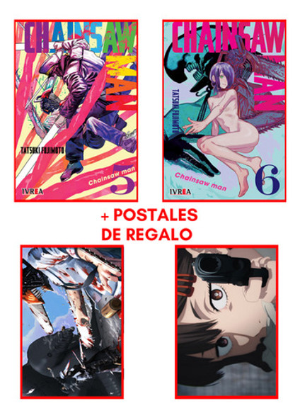 Combo Chainsaw Man 5 Y 6 + 2 Postales - Manga - Ivrea 0