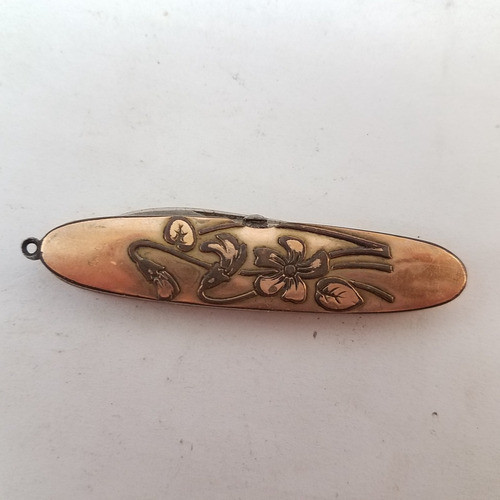 Antigua Navaja Cortaplumas Acero Cobre Flor Tijera 0