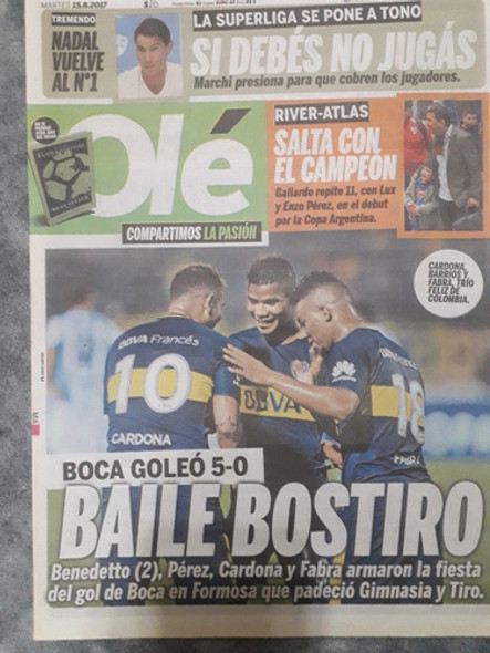 Diario Ole 15 Agosto 2017 Gimnasia Y Tiro 0 Boca 5 0