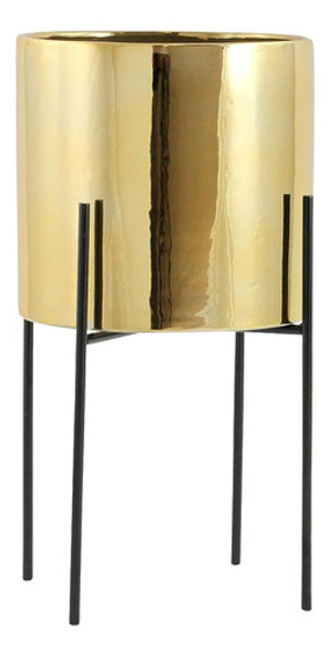 Aspire Lonnie Mid Century Ceramic Gold 16  H Planter 0