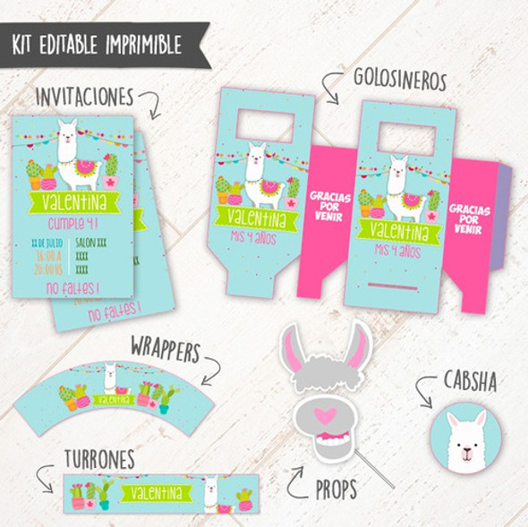 Llama Y Cactus Kit + Props De Regalo-textos Editables 1