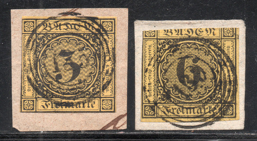 Baden (alemania) 2 Sellos Sobre Fragmento Escudo Años 1851-3 0