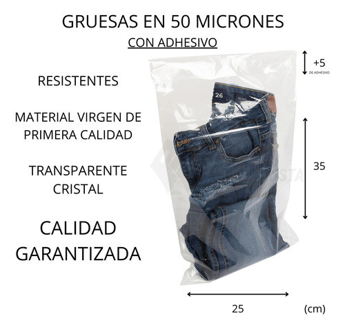 100 Bolsas Polipropileno 25x35+5 C/adhesivo 50 Micrones 1