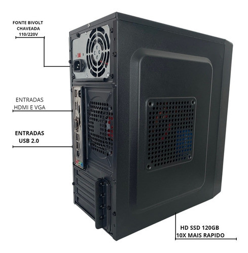 Computador Pc Excelente Barato Core I3, 4gb, Ssd 120gb Wi-fi 1