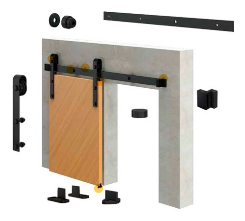 Kit Pampa Para Puertas Granero Negro X 2m Pesado Ruedamas 0