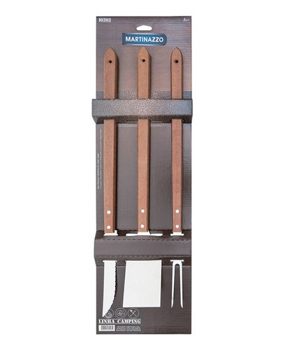 Set Para Parrilla X3 Mango Largo De Madera Martinazzo 0
