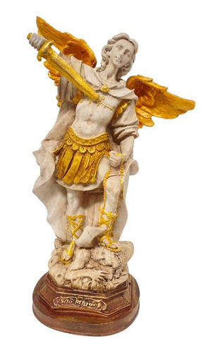 Escultura São Miguel Arcanjo Patinado E Dourado 31cm Resina 0