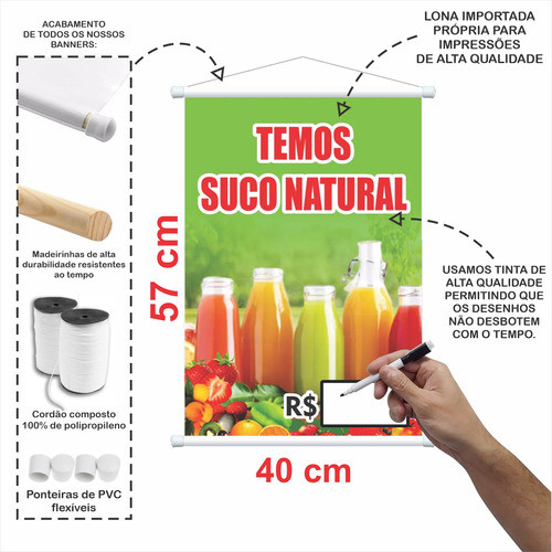 Banner Suco Natural Escreve E Apaga + Caneta 1