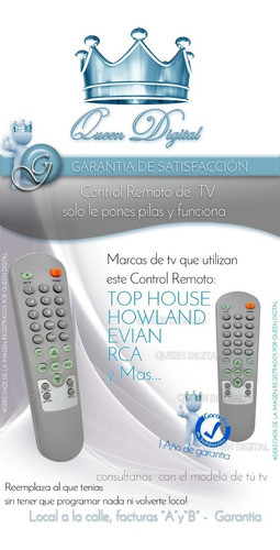 Control Remoto Tv Para Top House Howland Evian Rca Welsound 1