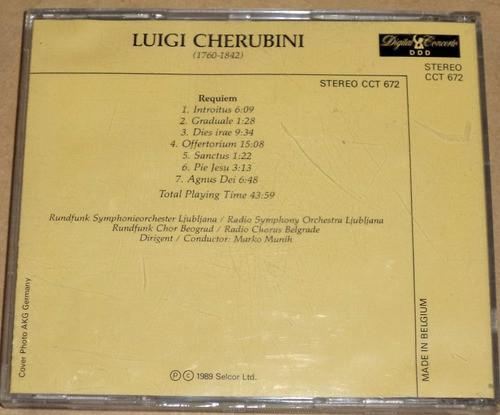 Marko Munih Luigi Cherubini Requiem Opera Cd Belga / Kktus 1