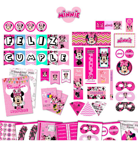 Kit Imprimible Cumple + Candy Editable - Minnie Mouse 0