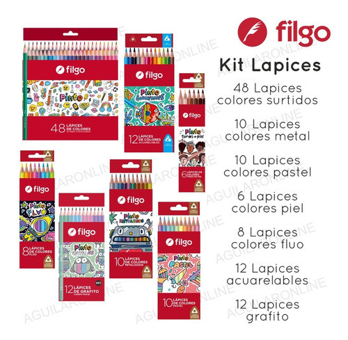 Kit 106 Lapices Largos Filgo Pastel Fluo Acuarelable Skin 1