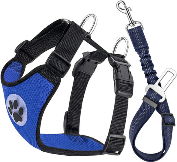 Arnes Con Chaleco + Cinturon De Seguridad Para Perros Azul 0