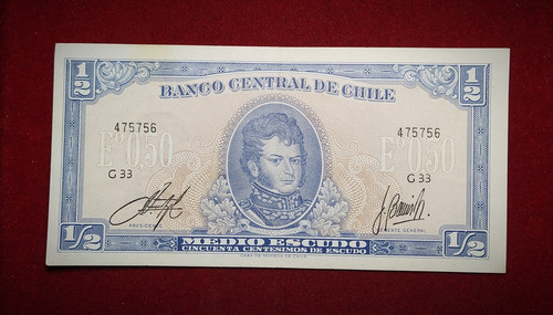 Billete Medio 1/2 Escudo Chile 1962 Pick 134 Aa.3a 0