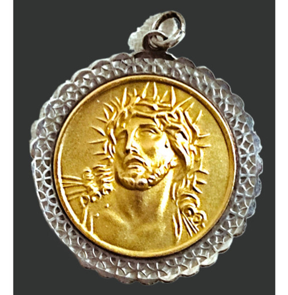 Antigua Medalla Rostro De Cristo En Relieve Oro Y Plata 1