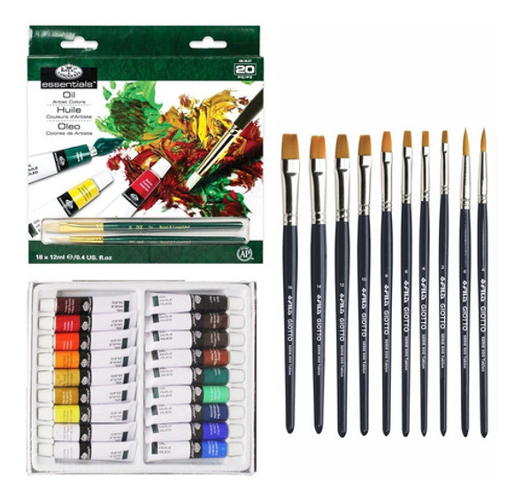 Tinta Óleo Bisnaga 18 Cores + 10 Pinceis 0