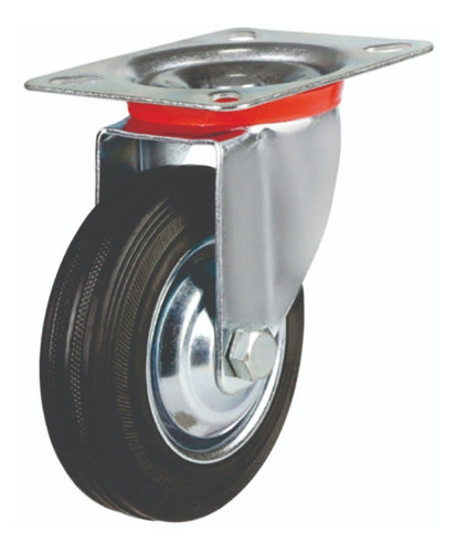 Rueda Base Giratoria Chapa Y Goma Con Rodillo 100x30 Mm 70kg 0