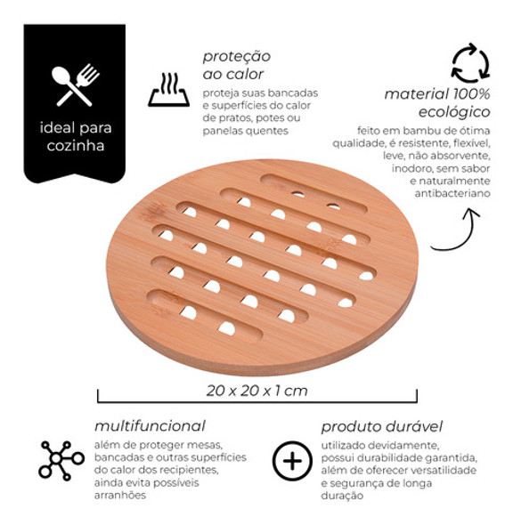4 Descanso Suporte De Bambu Base Panela Redondo Mesa Cozinha 1