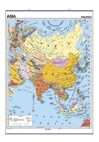 Mapa Mural Laminado Plastificado Asia Politico 90x130cm 0