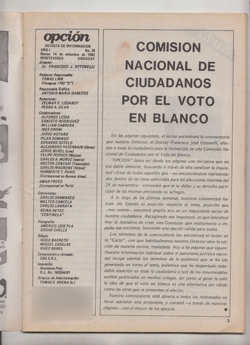 1982 Uruguay Comision Voto En Blanco Revista Opcion Nº 36 1