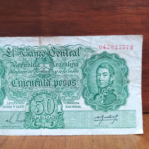 Billete 50 Pesos Moneda Nacional Nros Rojos Bott 1991 0